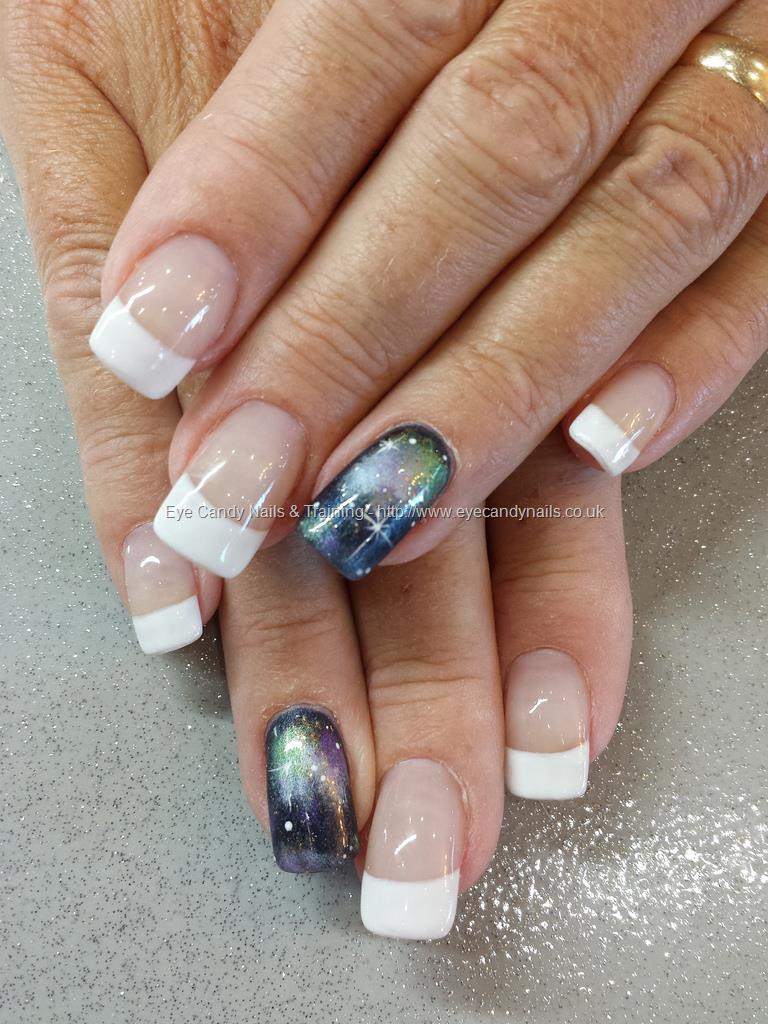 Ring Finger Nail Art
 Eye Candy Nails & Training White french tips with galaxy