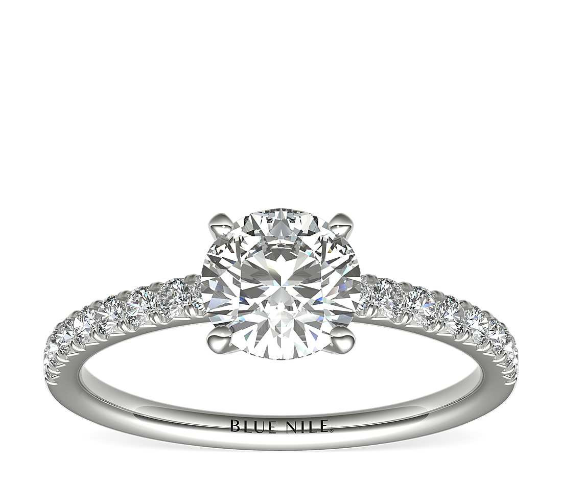 Rings Wedding
 French Pavé Diamond Engagement Ring in 14k White Gold 1 4