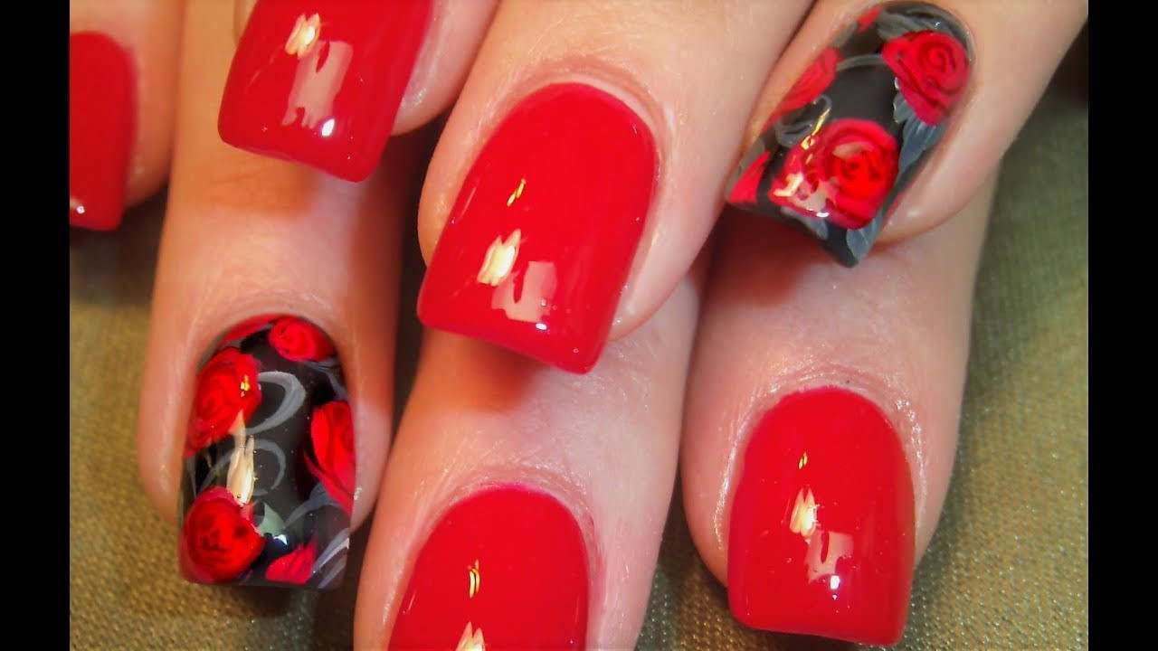 Rose Nail Art Designs
 Red Rose Nails for Beginners