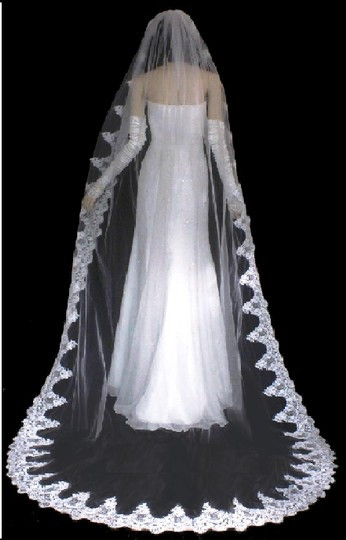 Royal Length Wedding Veils
 Royal Length Beaded Lace Wedding Veil In Ivory f