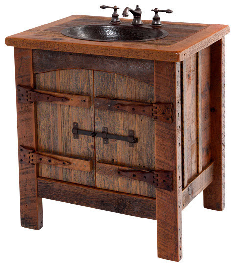 Rustic Bathroom Cabinet
 Reclaimed Vanity With Hammered Copper Sink 30" Rustic