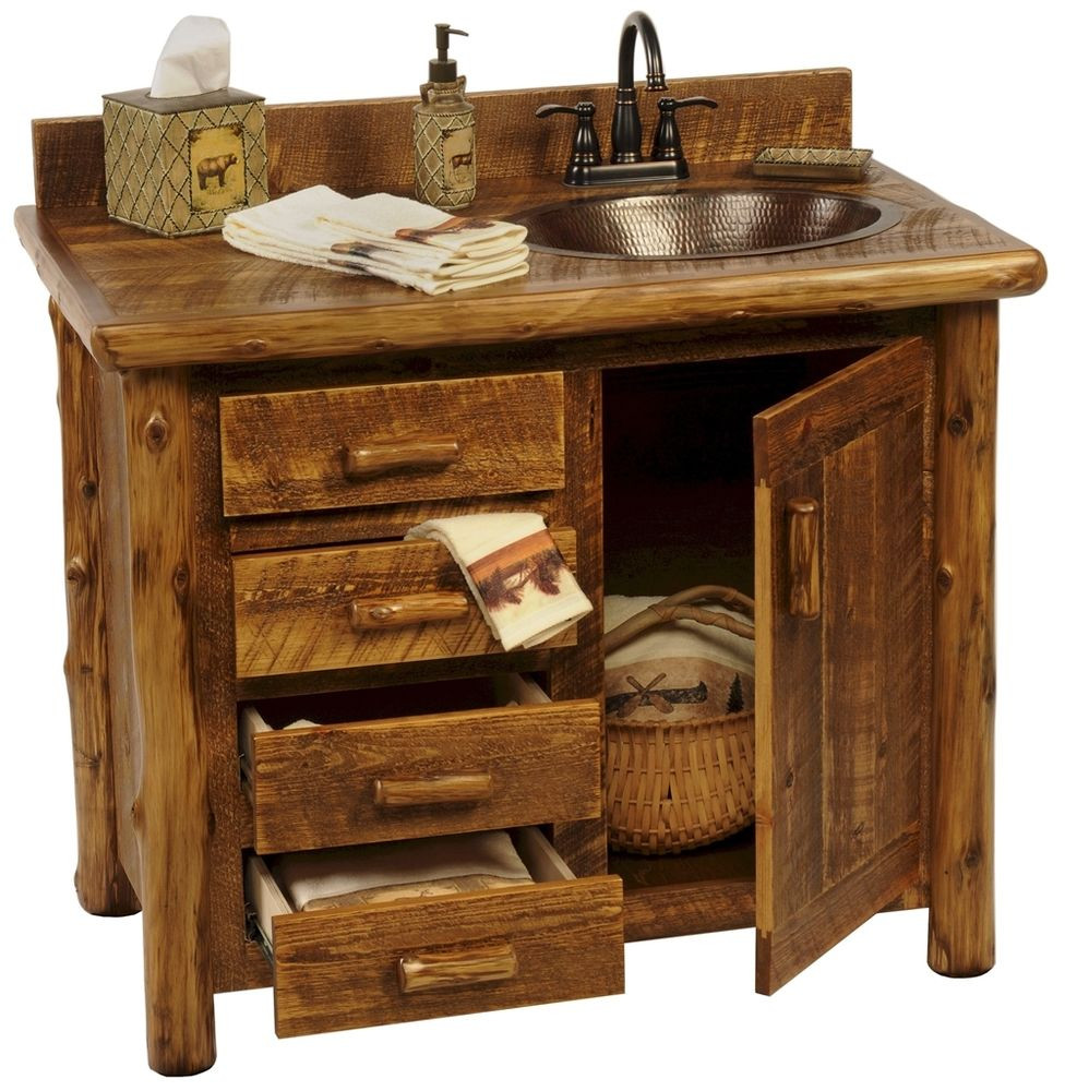 Rustic Bathroom Cabinet
 Custom Rustic Sawmill Camp Wood Log Cabin Lodge Pine