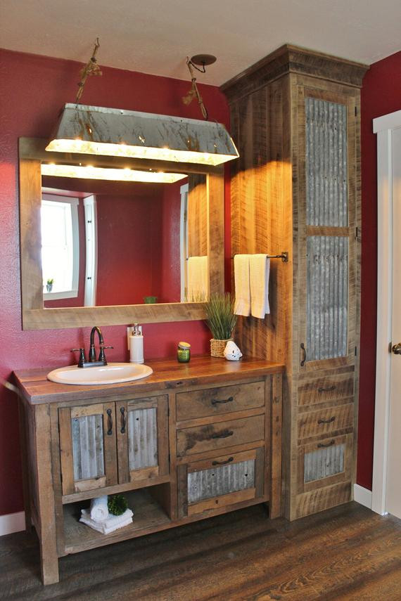 Rustic Bathroom Cabinet
 Rustic Tall Storage Reclaimed Barn Wood Cabinet w Tin Doors
