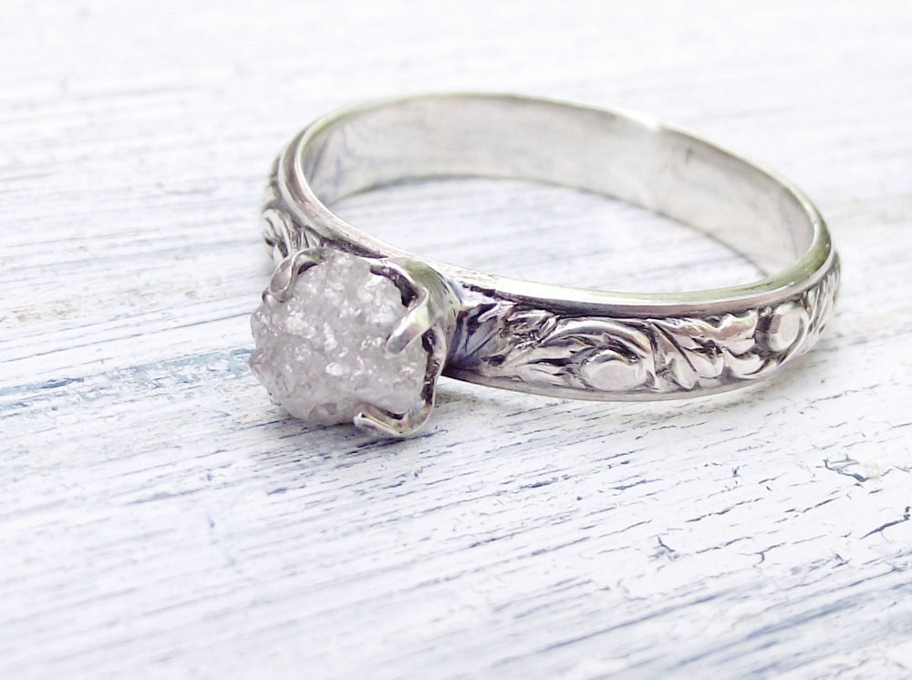Rustic Diamond Engagement Ring
 Rough Uncut Diamond Ring Rustic Sterling by wwcsilverjewelry