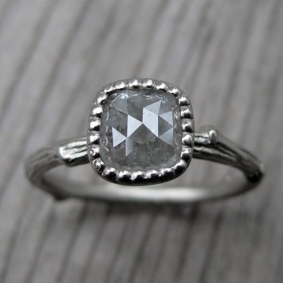 Rustic Diamond Engagement Ring
 SALE Cushion Diamond Branch Engagement Ring White by