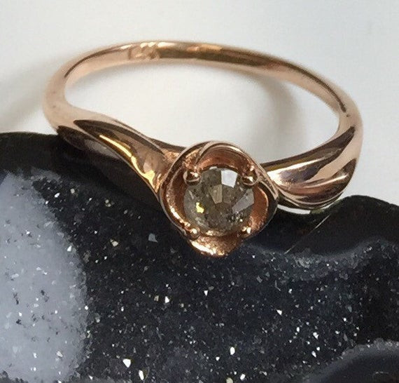 Rustic Diamond Engagement Ring
 Rustic Diamond Wedding ring Salt and Pepper by BridalRings