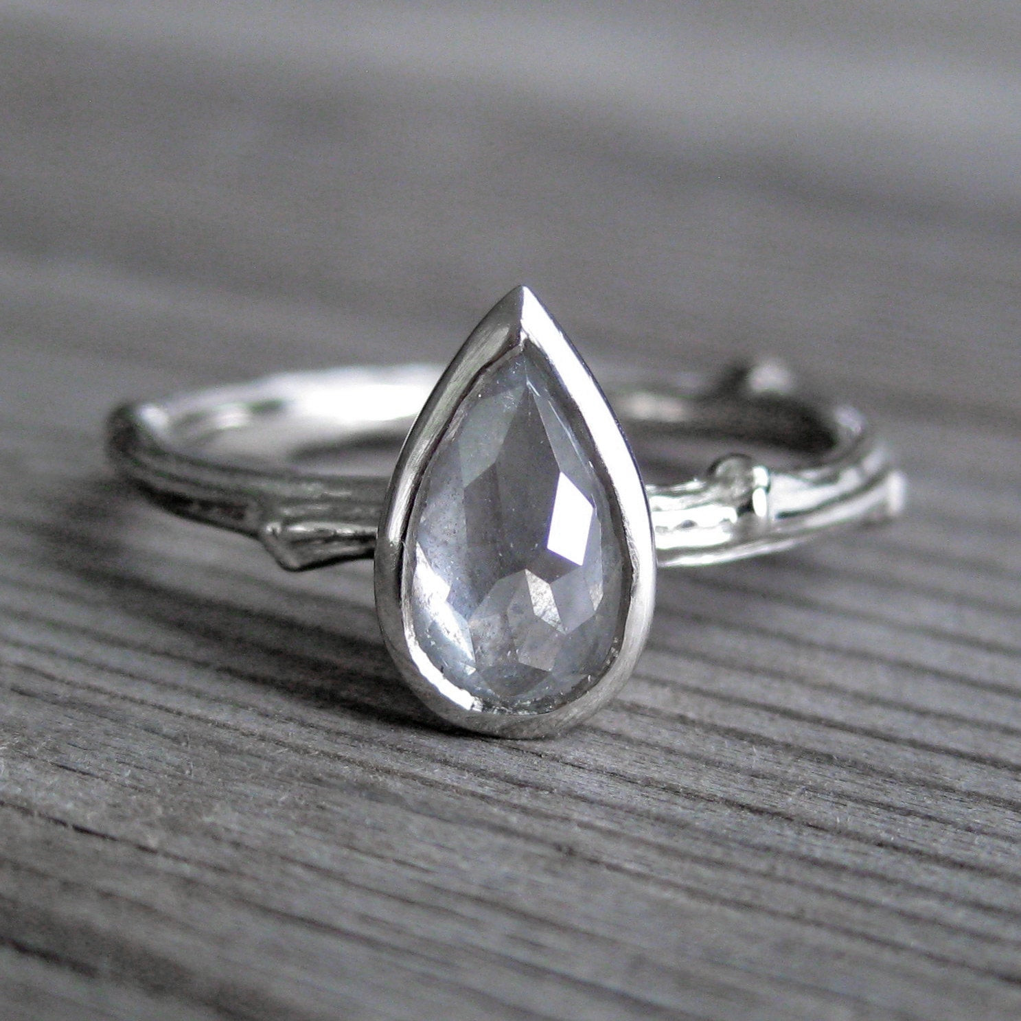 Rustic Diamond Engagement Ring
 Rose Cut Rustic Diamond Engagement Ring in White by