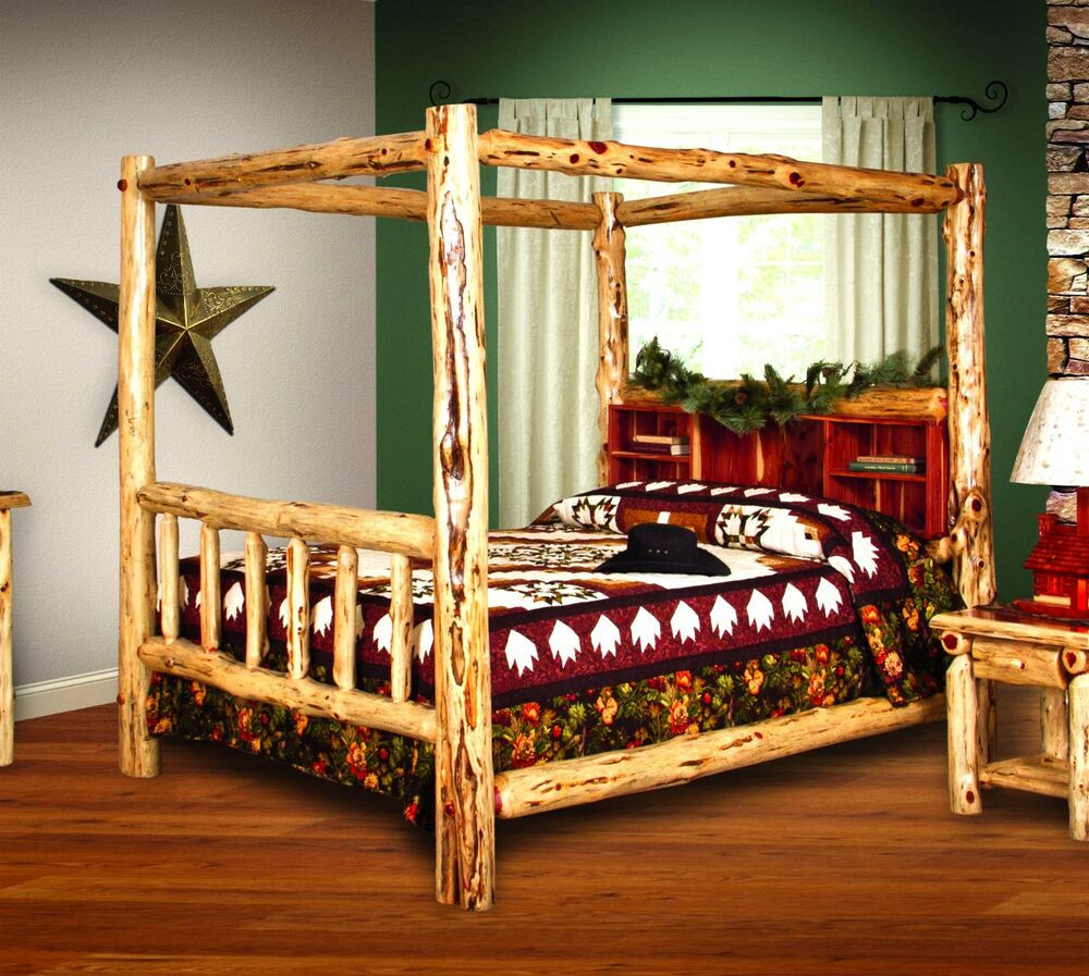 Rustic King Size Bedroom Sets
 Rustic Red Cedar Log Canopy Bookshelf Bed QUEEN SIZE