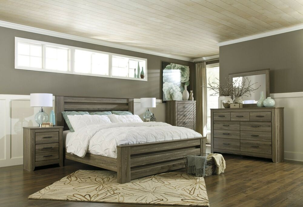 Rustic King Size Bedroom Sets
 Contemporary Rustic Warm Gray 4pc KING QUEEN Modern Poster