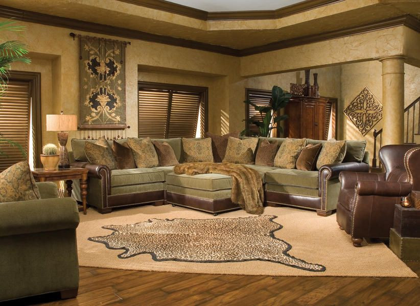 Rustic Living Room Sets
 Huntington House CL7107 Leather & Fabric Pit Group