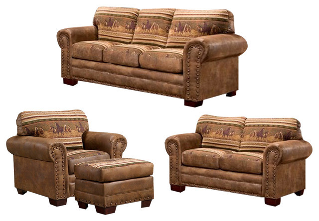 Rustic Living Room Sets
 Wild Horses 4 Piece Set With Sleeper Rustic Living