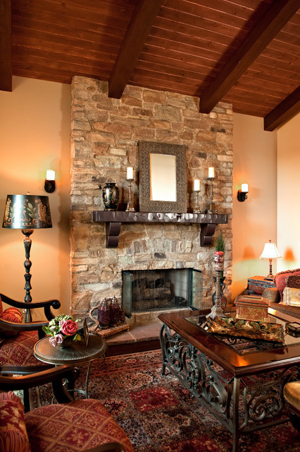 Rustic Living Room With Fireplace
 Rustic Stone Fireplace