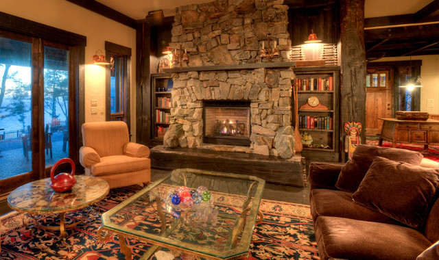 Rustic Living Room With Fireplace
 Living room with stone fireplace Rustic Living Room