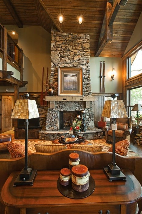 Rustic Living Room With Fireplace
 Cowgirl Princess Beautiful fireplace in a rustic living