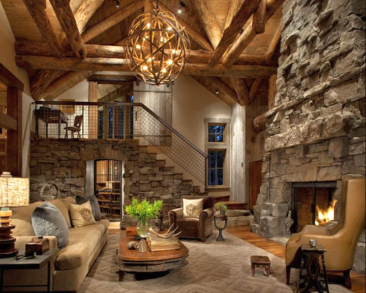 Rustic Living Room With Fireplace
 rustic living room ideas with tall stone fireplace