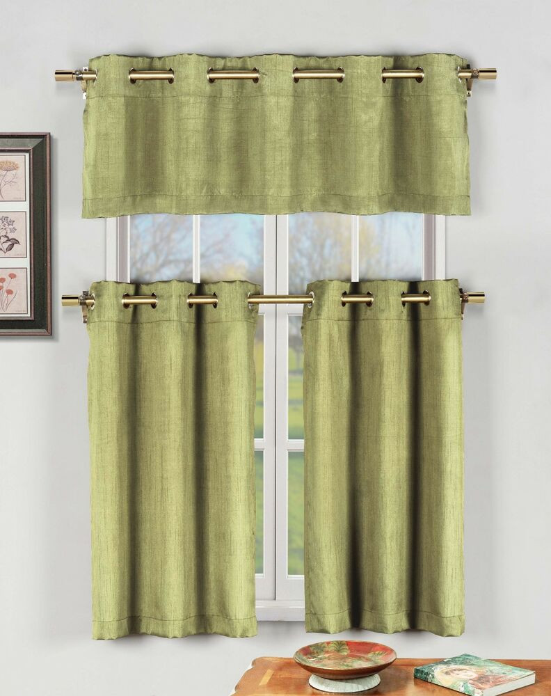 Sage Green Kitchen Curtains
 Sage Green 3 Pc Kitchen Window Curtain Set w Metal