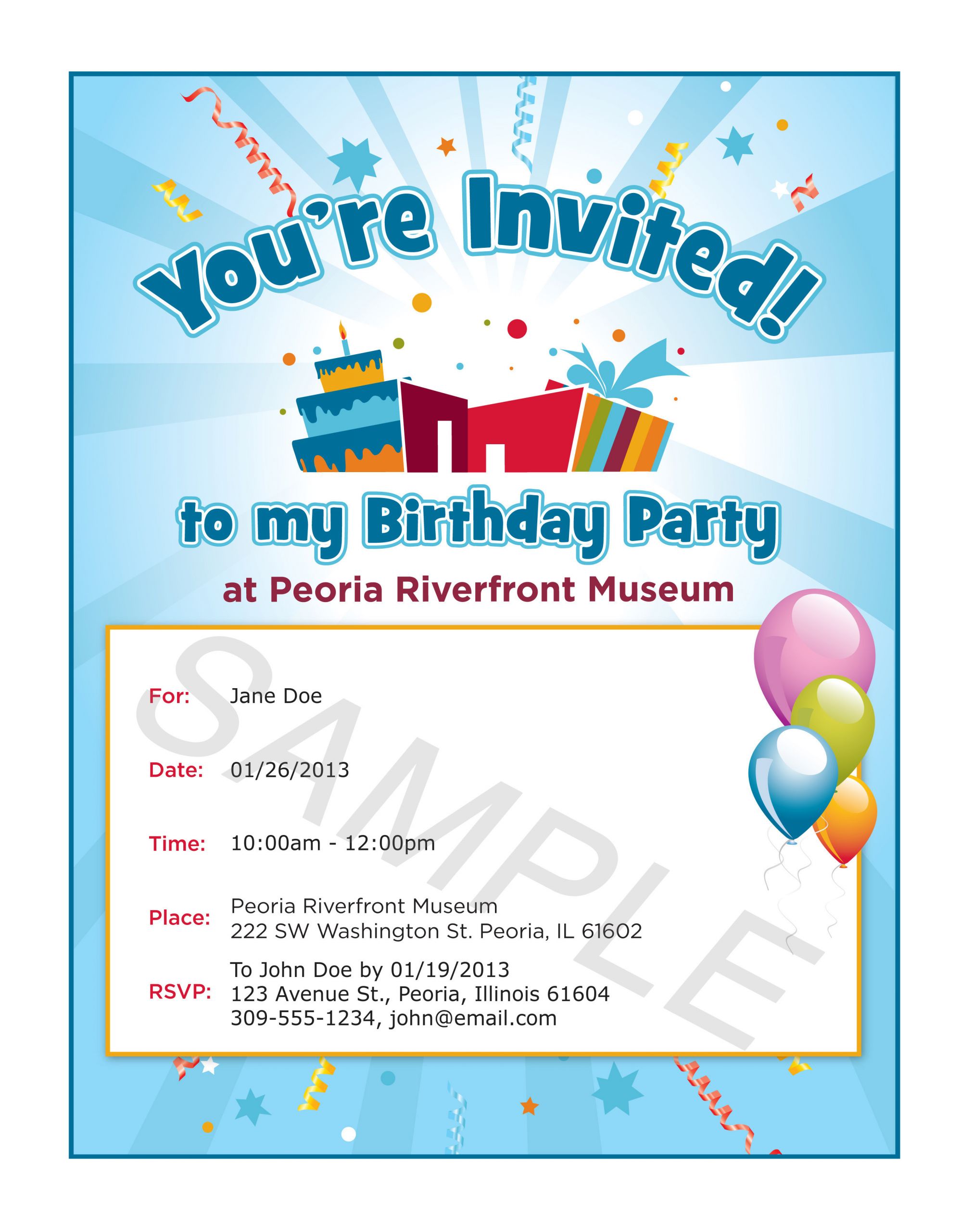 Sample Birthday Invitation
 Plan Your Visit Event Rentals Birthday Parties