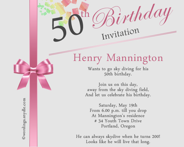 Sample Birthday Invitation
 50th Birthday Invitation Wording Samples Wordings and