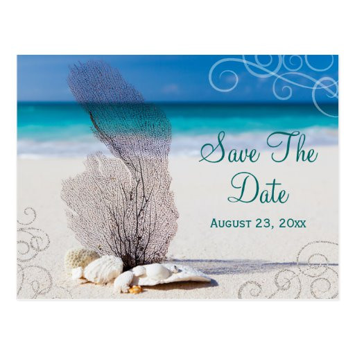 Save The Date Beach Wedding
 Coral Beach Save the Date Destination Wedding Card