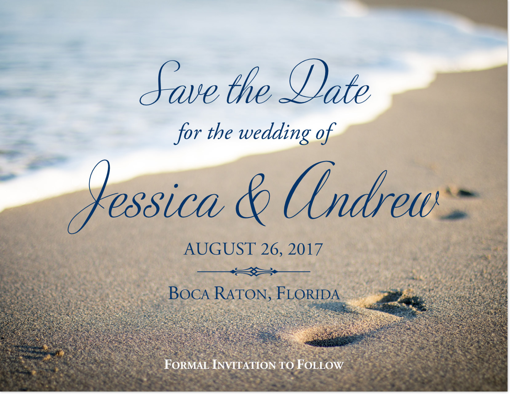 Save The Date Beach Wedding
 Beach Footprints Wedding Save the Date and Announcement