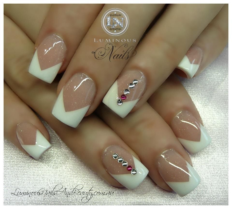 Sculpted Nail Designs
 V French pink and white rhinestones nail