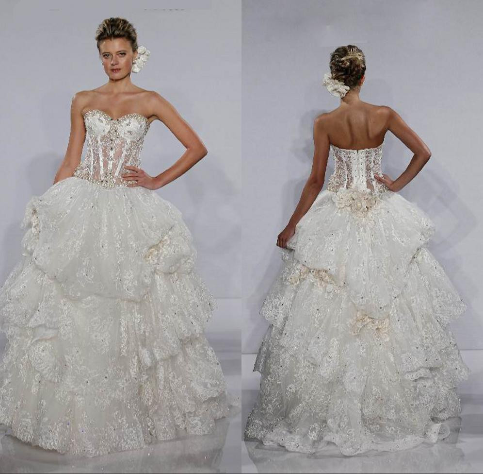 See Through Corset Wedding Dress
 Fashion Bridal Ball Gown Sweetheart Beaded Lace Bones See