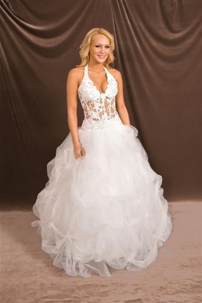 See Through Corset Wedding Dress
 Halter low cut see thru corset wedding gown