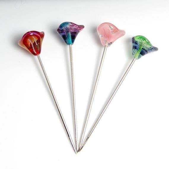 Sewing Pins
 Glass Flower Sewing Pins Set of 4 Extra Long Pins