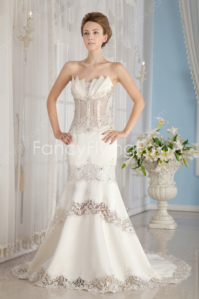 Sheer Wedding Gowns
 y Ivory Strapless Fishtail Mermaid Wedding Dresses With