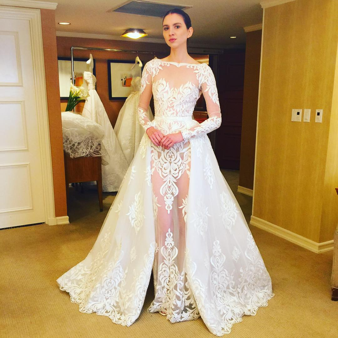 Sheer Wedding Gowns
 Lace Ruffles Sheer Stunning Long Sleeves Wedding Dress