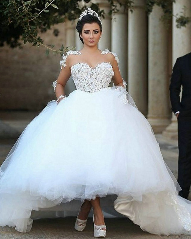 Sheer Wedding Gowns
 Said Mhamad Sheer Long Sleeves Wedding Dress 2017 Lace