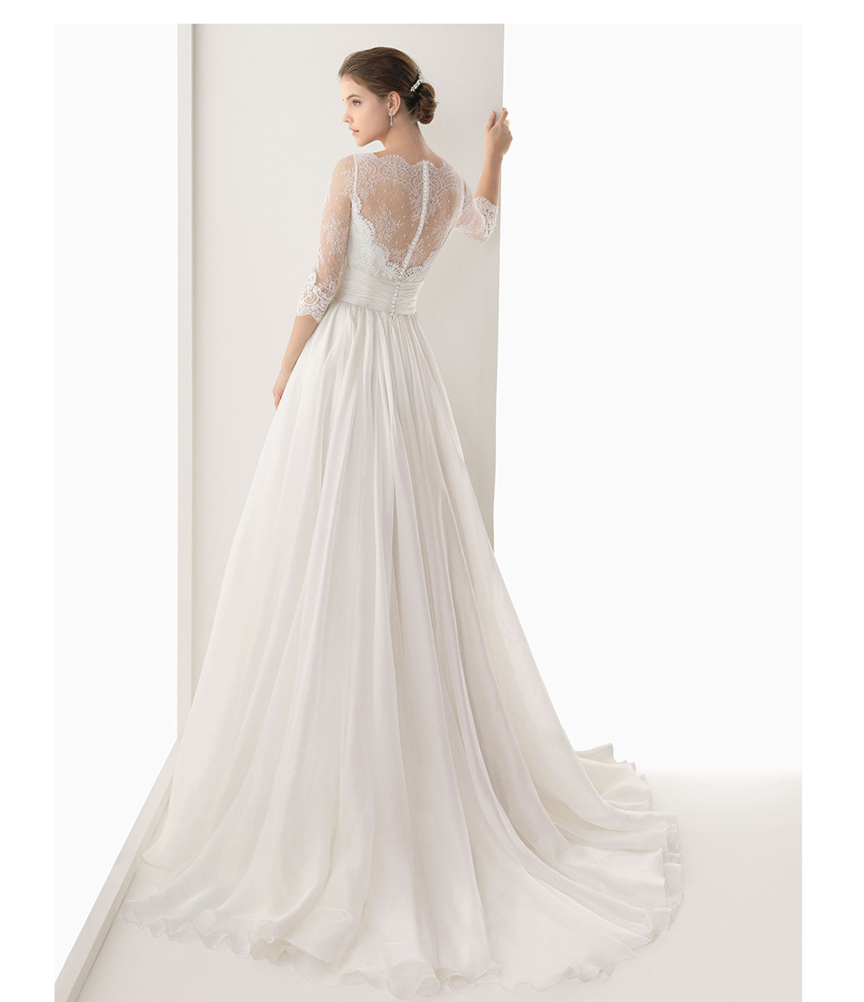 Sheer Wedding Gowns
 2016 Lace Sheer Bridal Gowns Boat Neck vestidos de novia