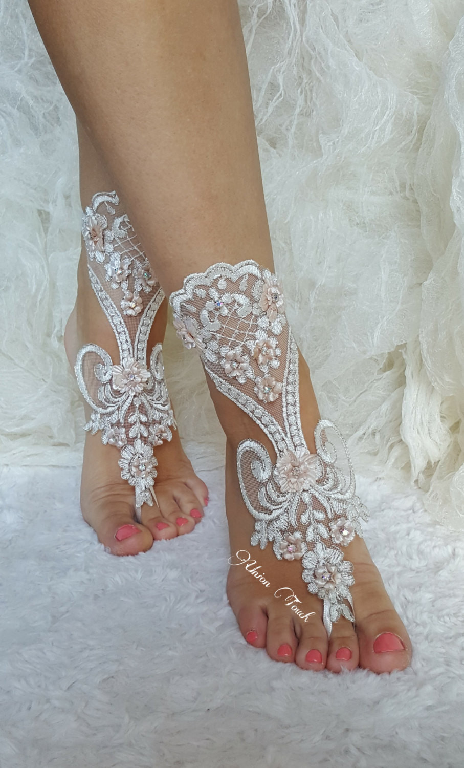 Shoes For Beach Wedding
 Ivory Silver Lace Barefoot Beach wedding barefoot sandals