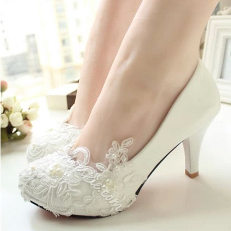 Shoes Wedding
 Elagant Lace Flower High Heel Bridal Shoes Shoespie