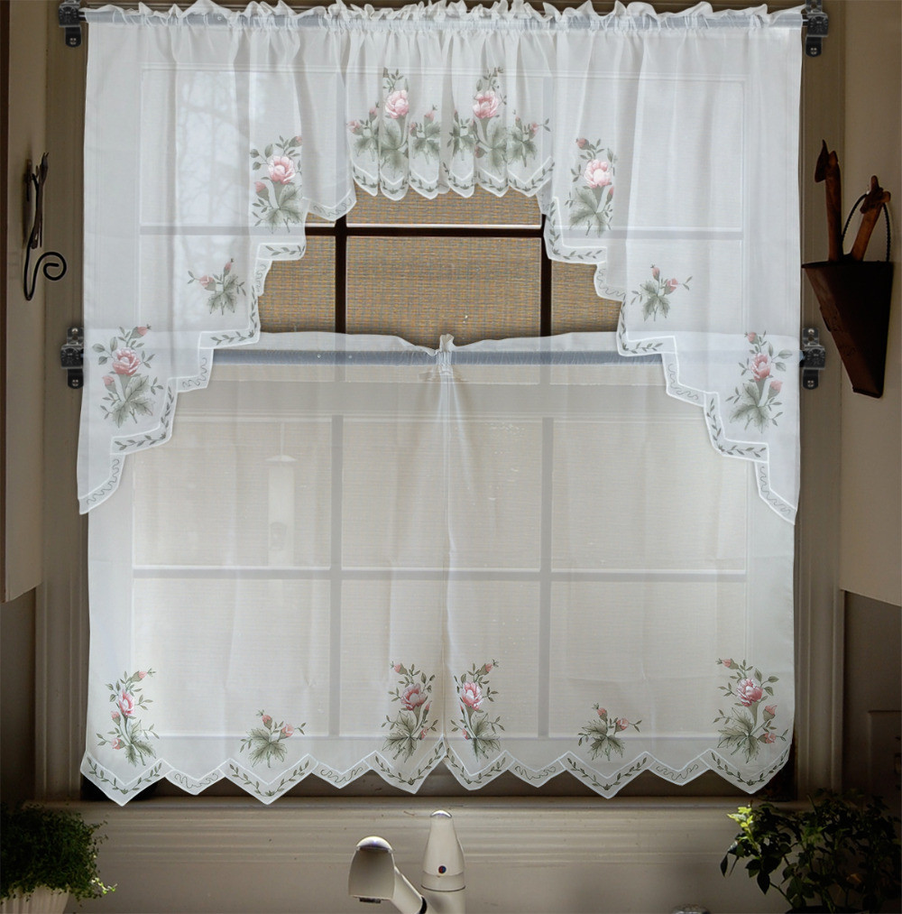 Short Kitchen Curtains
 Embroidery valance Sheer Short tulle Window Curtains for