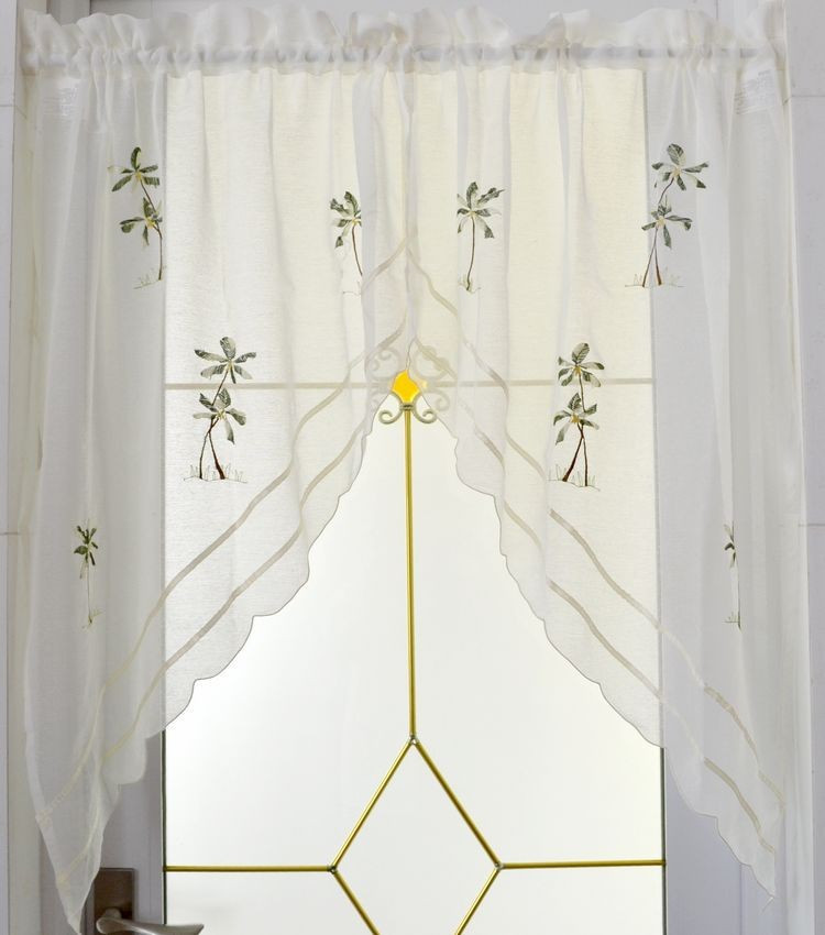 Short Kitchen Curtains
 Embroidered hemp white short kitchen curtain triangular