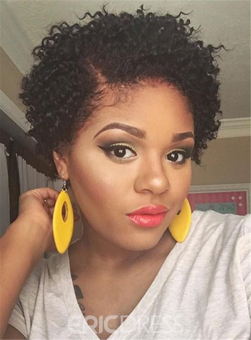 Short Natural Hairstyles For Round Faces
 Ericdress Pixie Kinky Curly Short Natural Black Synthetic