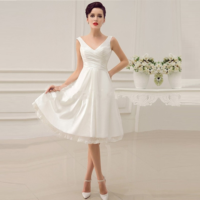 Short Wedding Dresses
 Aliexpress Buy V Neck Backless Pleated Satin Short