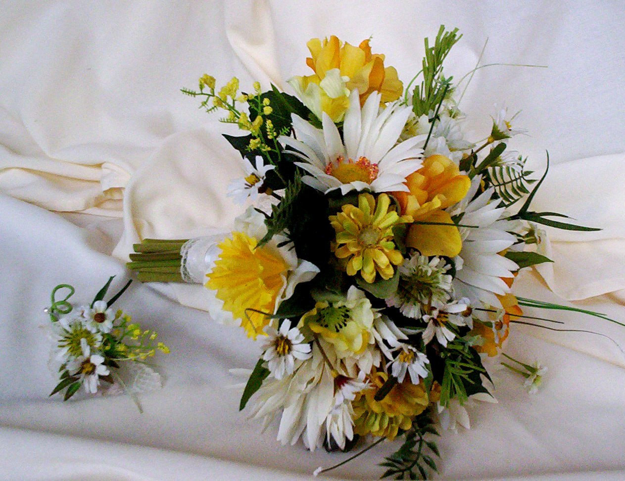 Silk Wedding Flower Packages
 Silk Bridal Bouquet Yellow Wedding Flowers Package Custom