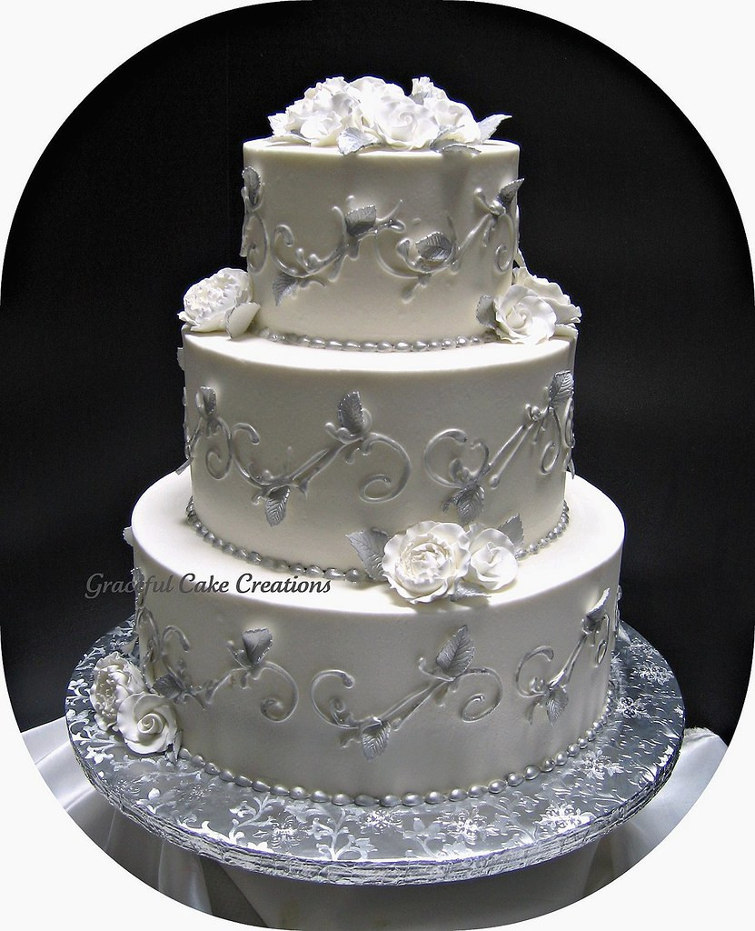 Silver And White Wedding Cakes
 Elegant Silver and White Wedding Cake a photo on Flickriver