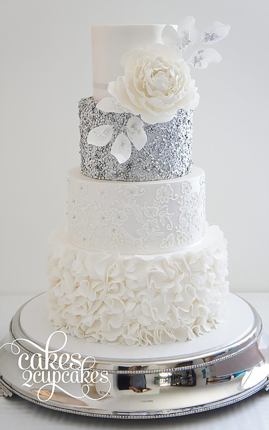Silver And White Wedding Cakes
 Silver Wedding Cake Decorations