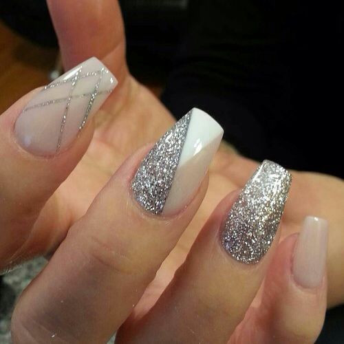 Silver Glitter Acrylic Nails
 Lilshawtybad ad makeup nails