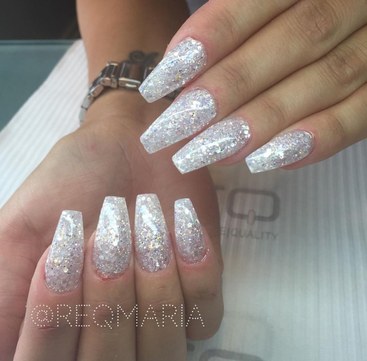 Silver Glitter Acrylic Nails
 Pin on Nail Party in 2019