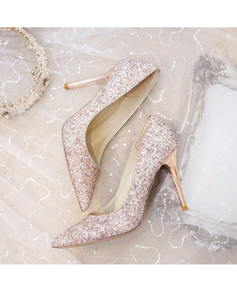 Silver Sparkly Wedding Shoes
 Simple Sparkly Silver Wedding Shoes High Heels For Brides