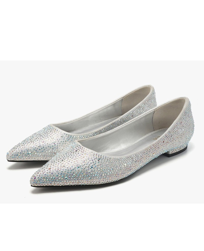 Silver Sparkly Wedding Shoes
 fy Sparkly Silver Flat Bridal Shoes With Pointed Toe