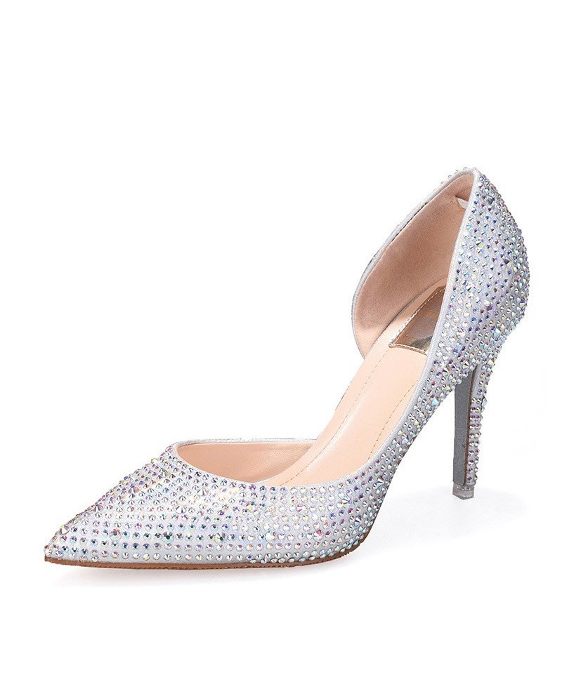 Silver Sparkly Wedding Shoes
 Cinderella Silver Sparkly Wedding Shoes With Ribbon ALA