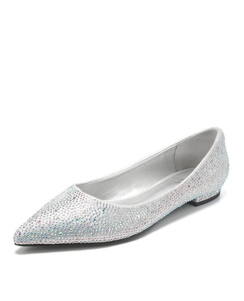 Silver Sparkly Wedding Shoes
 fy Sparkly Silver Flat Bridal Shoes With Pointed Toe
