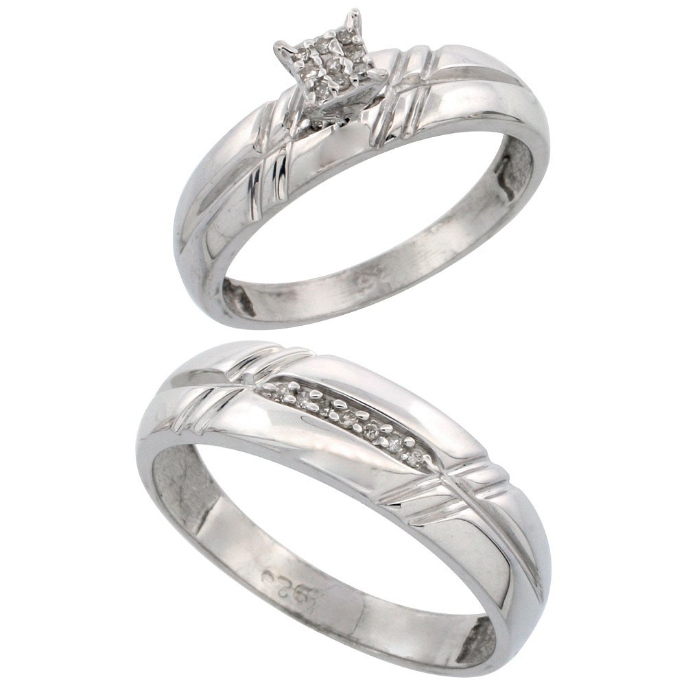 Silver Wedding Rings For Him
 Sterling Silver 2 Piece Diamond wedding Engagement Ring