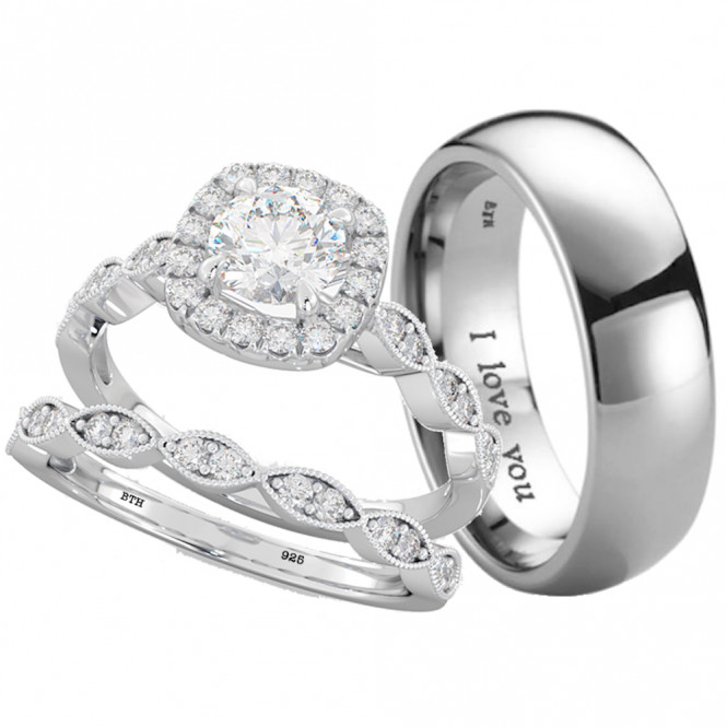 Silver Wedding Rings For Him
 His And Hers Titanium 925 Sterling Silver Wedding