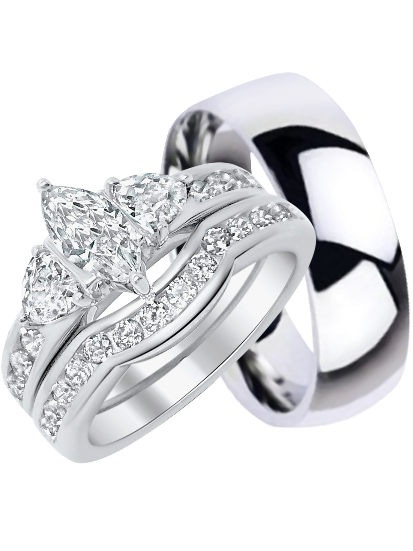 Silver Wedding Rings For Him
 His and Hers Wedding Ring Set Matching Trio Wedding Bands